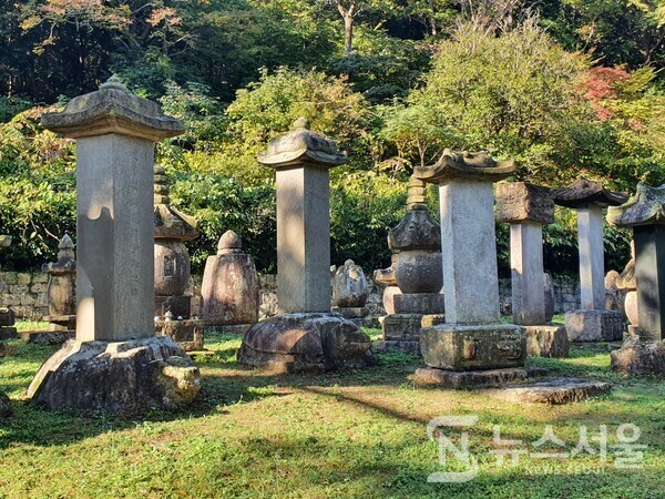 대흥사 부도전. ‘부도’는 스님의 사리를 봉안한 것이다. 부도전에는 이와 같은 ‘부도’ 뿐만 아니라 비문을 돌에 새겨 부도 근처에 세우는 ‘탑비’도 함께 건립되어 있다. 대흥사 부도전에는 서산대사를 비롯하여 대흥사 역대 종사와 강사들의 부도와 탑비가 봉안되어 있다.