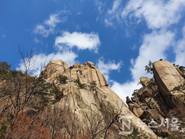 도봉산 선인봉. 도봉산은 최고봉인 자운봉, 만장봉과 더불어 선인봉을 ‘삼형제 봉우리’라고 칭하기도 한다. ‘선인봉’은 해발 708m의 암봉으로 암벽등반의 명소로서 표범길, 박쥐길 등의 이름이 붙여진 40여개의 암벽등반 루트가 있는데, 필자는 과거 박쥐길로 선인봉 암벽등반을 하곤 하였다.