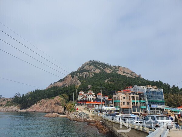 장자도에서 바라본 대장도. 고군산군도 중 다리로 연결된 가장 서쪽의 섬은 ‘대장도’이다. ‘대장도’에 가려면 보통 차량으로 ‘장자도’까지 간 다음 하차하여 북쪽 방향으로 걸어서 대장교를 넘으면 된다. ‘대장도’ 남쪽에 펜션이나 마을이 자리잡고 있다.