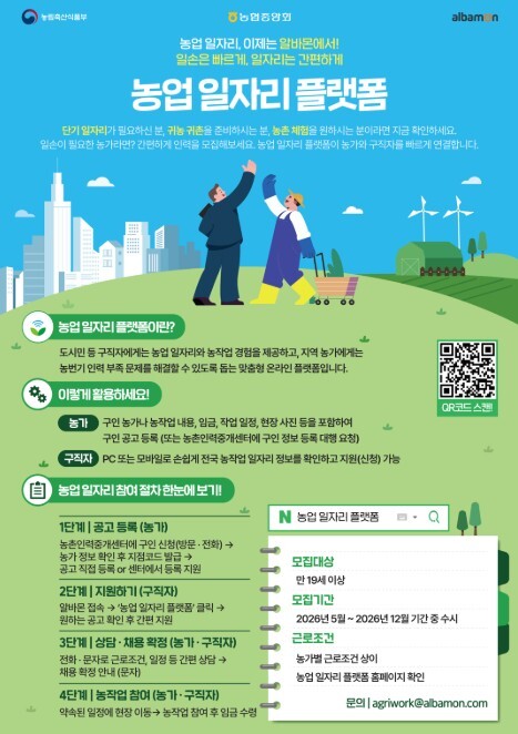 농식품부, 농업 일자리 이제 알바몬에...